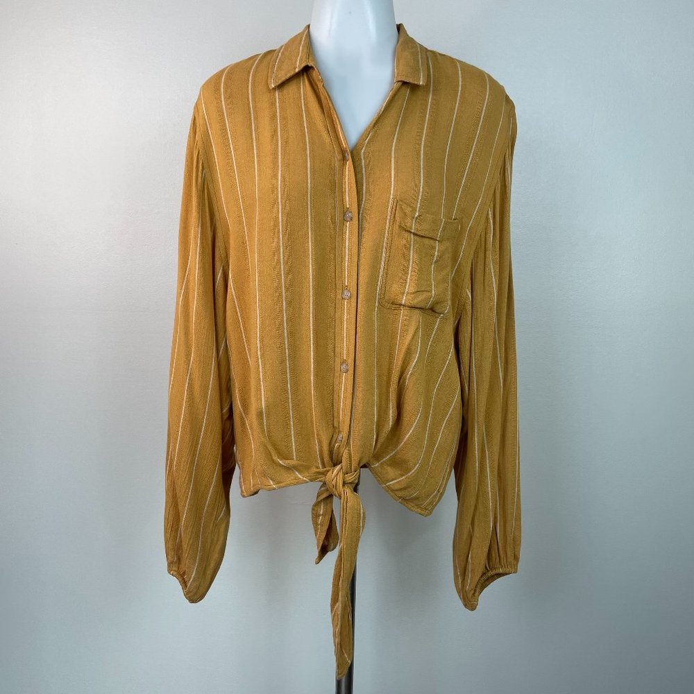 American Eagle Top Small Yellow Striped Relaxed Fit Balloon Sleeve Blouse Womens